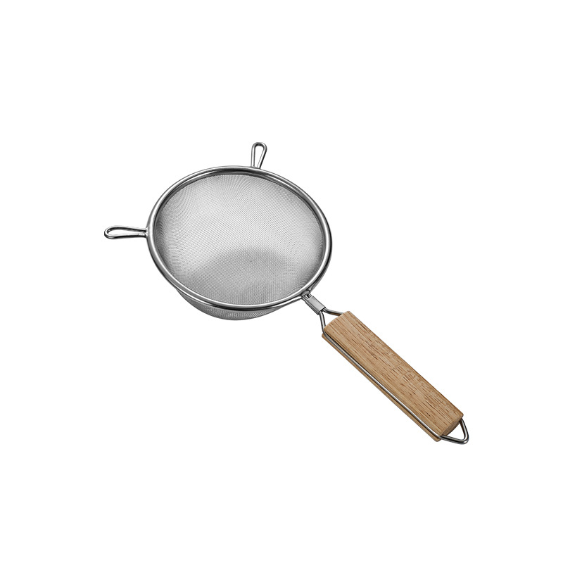 304 Stainless Steel Large Colander Wooden Handle Binaural Fried Spoon Household Kitchenware Fish Noodles Mesh Leakage Filter