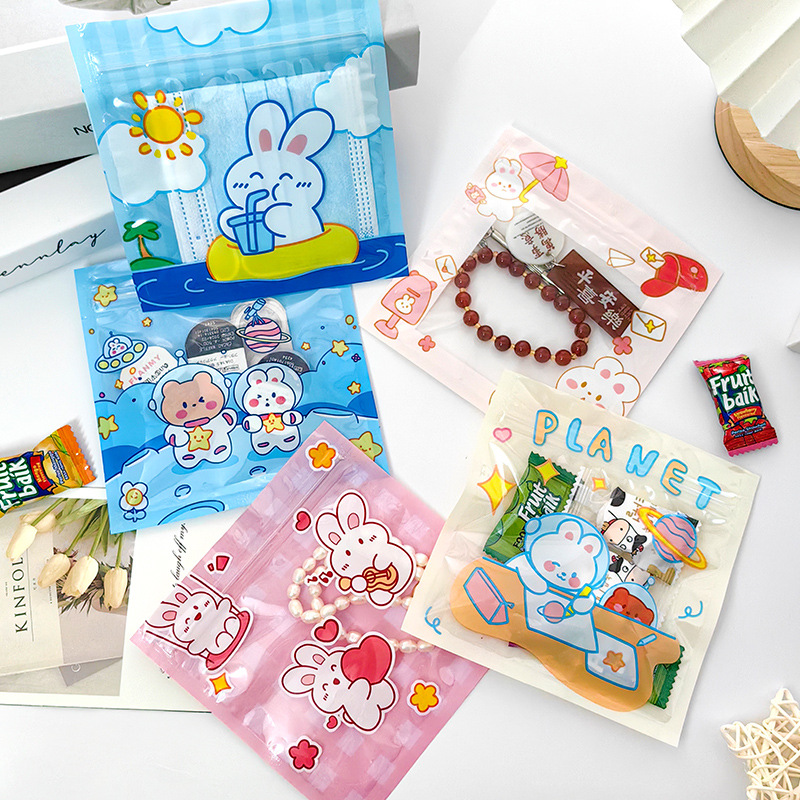 Cartoon self-sealing bag cute bear biscuits snack candy food bag storage jewelry packaging bag manufacturers wholesale