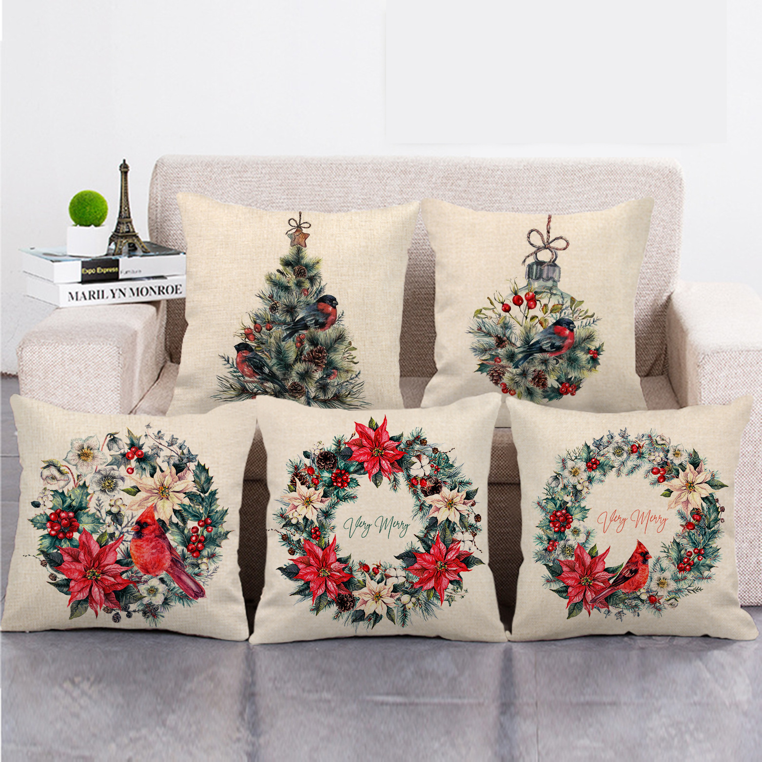 Wreath Bird Pattern Linen Cross-border Special Explosions Sofa Pillow Cushion Pillow Case ZX509