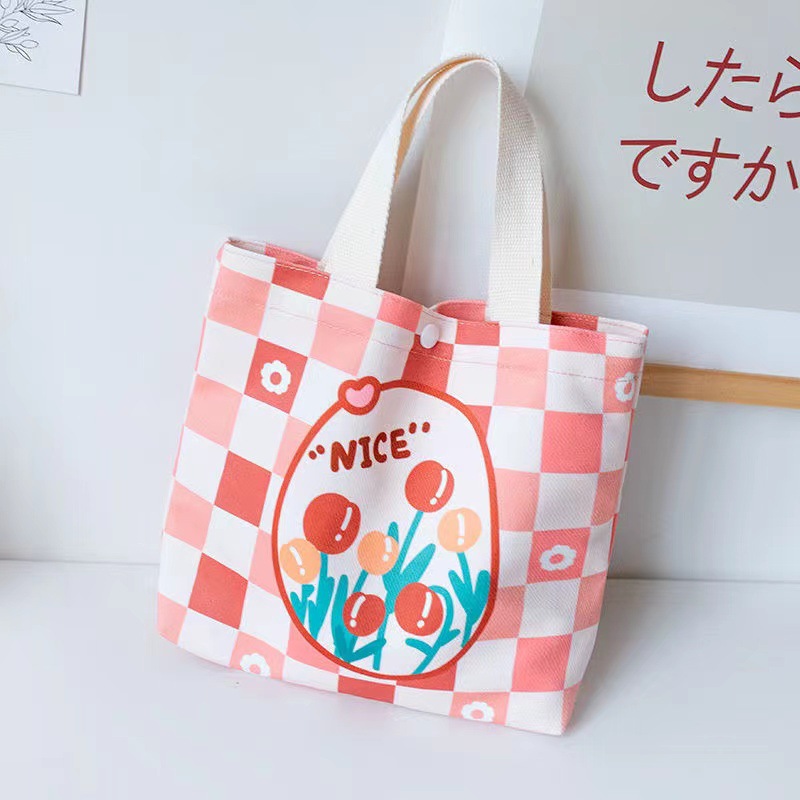 Canvas lunch box bag bento handbag cute student handbag school bag for work and study popular online gift small tote bag