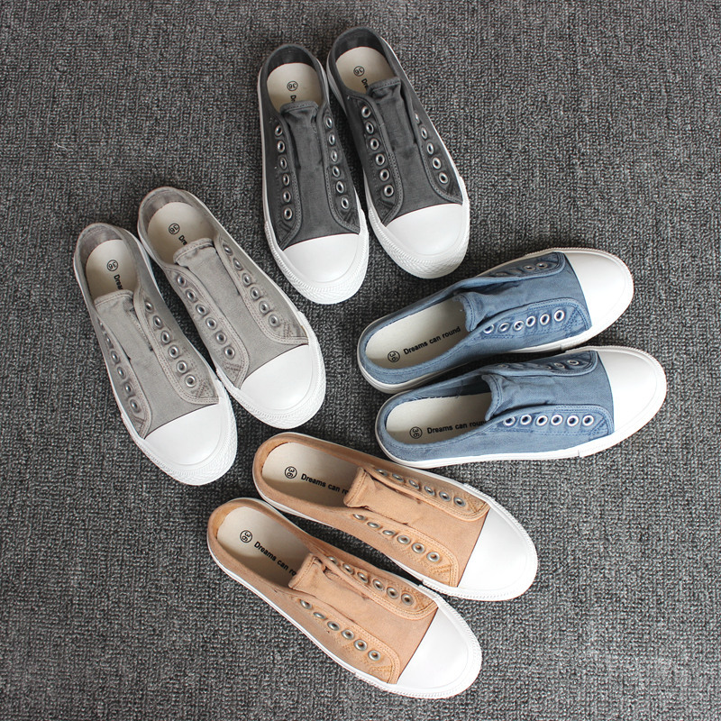 New Women's Shoes Canvas Shoes Washed Old Soft and Comfortable Korean Style Slip-on Lazy Shoes