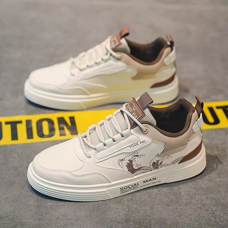 Men's Shoes Summer New Breathable White Shoes Trendy All-match Thick-soled Sports Casual Board Shoes Trendy Shoes for Male Students