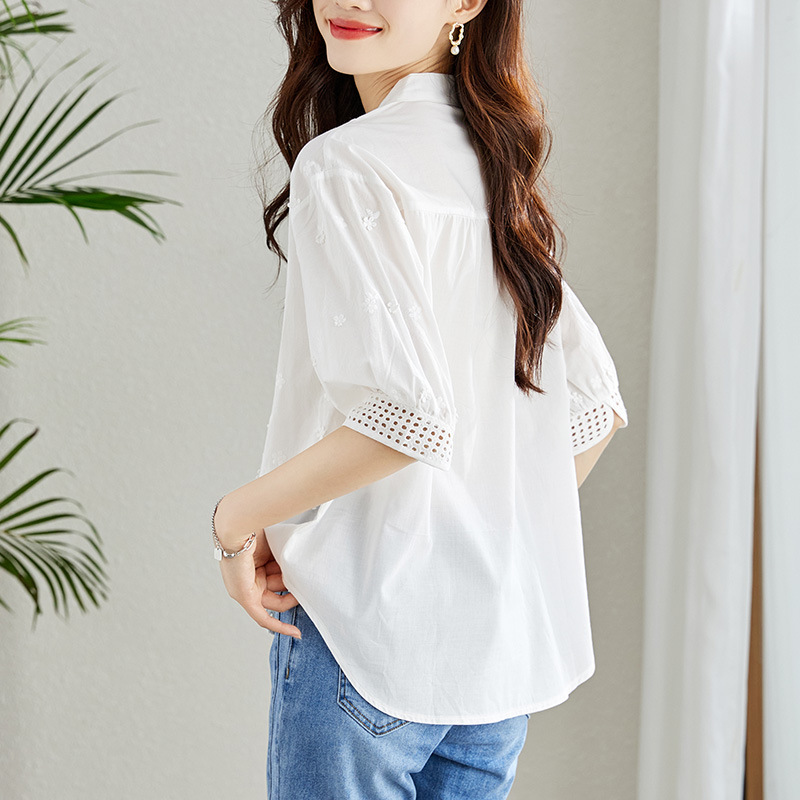 French Embroidered Shirt Women's Half Sleeve 2024 Summer New Arrival Pretty Age-Reducing Shirt Top Niche Chic Shirt
