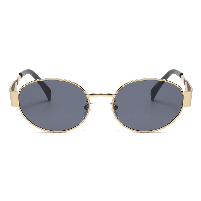 2024 cross-border new oval sunglasses retro metal street photo sunscreen sunshade glasses European and American high sense sunglasses