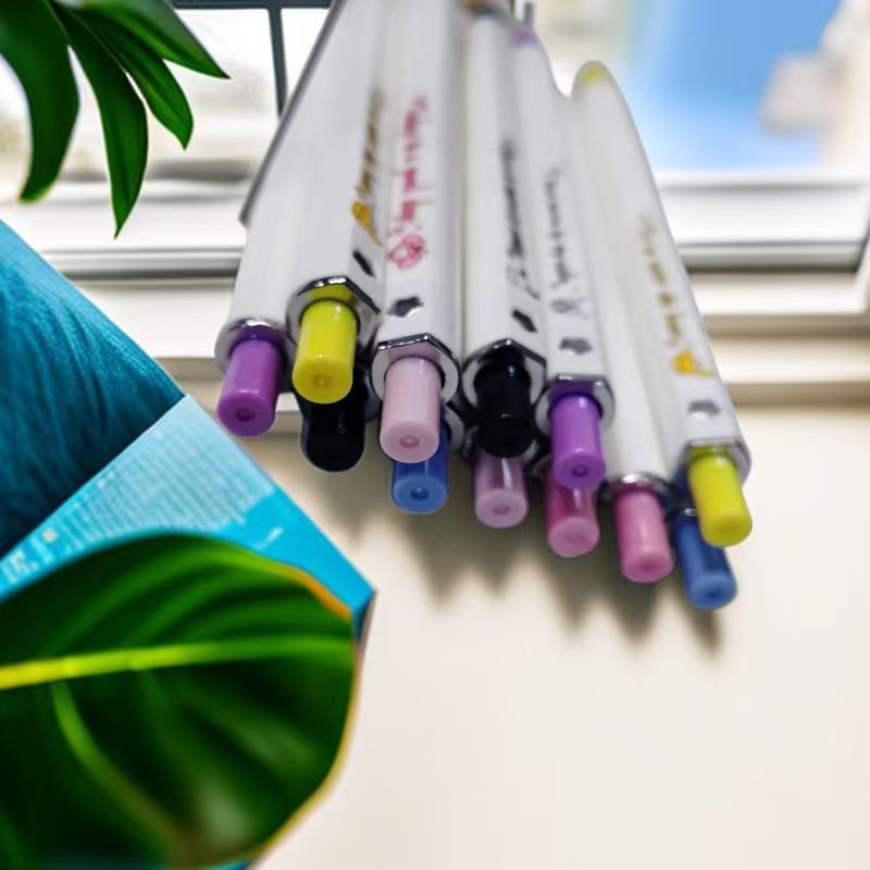 Cute cartoon square press gel pen ins high color value student brush pen 0.5 black water pen student wholesale
