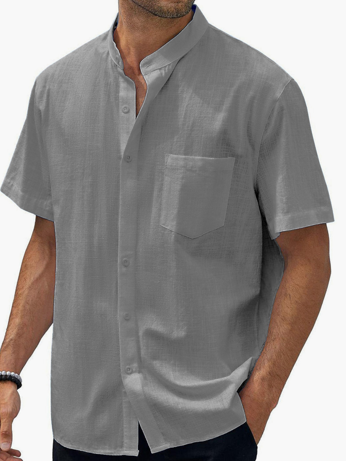 2023 Amazon Foreign Trade Men's Summer Short-sleeved Pocket Cotton Shirt Button Beach Casual Top plus size Men
