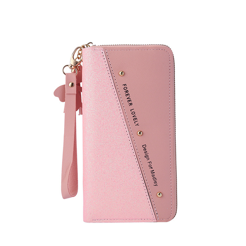 2021 New Wallet Long Women's Zipper Wallet Women's Korean-style Stitching Color Tassel All-match Card Case Mobile Phone Bag