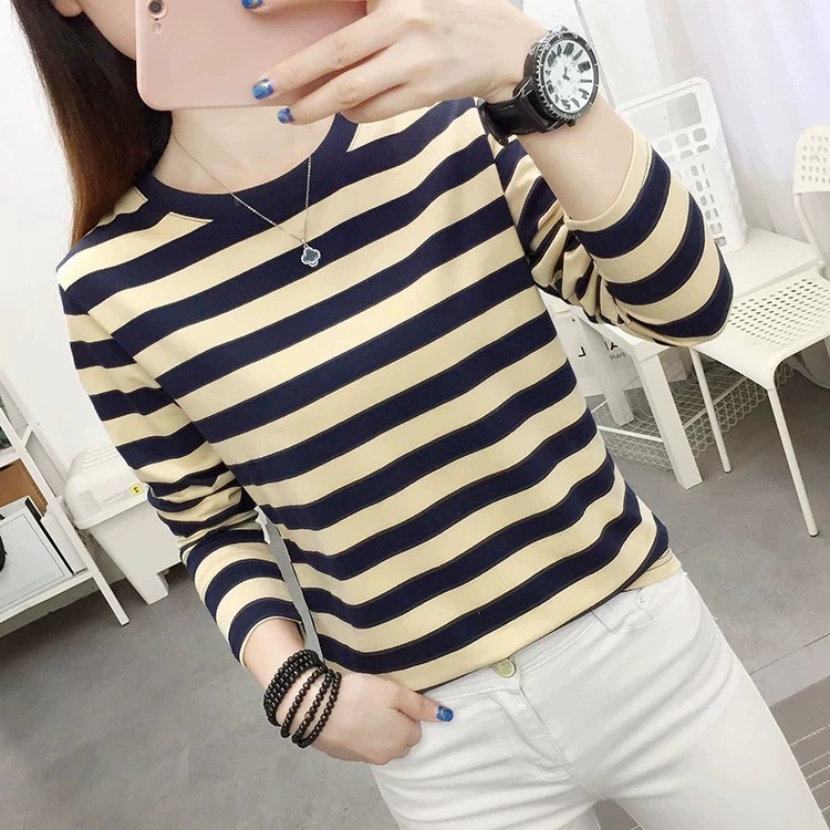 Spring new long-sleeved top women's outer wear bottoming shirt striped T-shirt casual comfortable ins trendy all-matching women's clothing