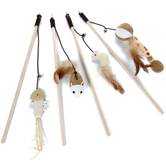 Pet cat ticker wooden pole feather Bell cat ticker Interactive cat toy mouse wooden pole cat ticker cat toy