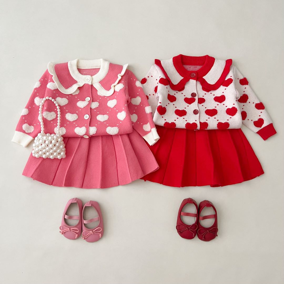 JINYONG Baby Girl Sweater Dress Girls' Knitted Two-Piece Dress Korean-Style Heart-Shaped Towel Embroidered Cardigan Dress