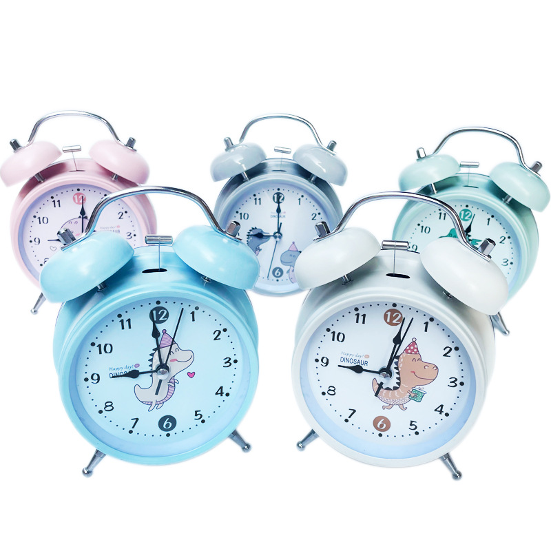Factory direct supply 4 inch metal bell alarm clock can add logo mute with light children's clock and clock