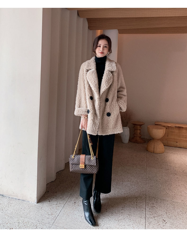 Winter mid-length fleece coat for women 2023 new suit collar lambswool fur integrated granular fleece coat_voghion.com
