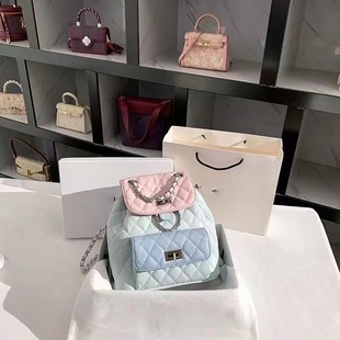 Western style Chanel style women's bag niche contrast color backpack women's 2023 new high-grade rhombus chain schoolbag