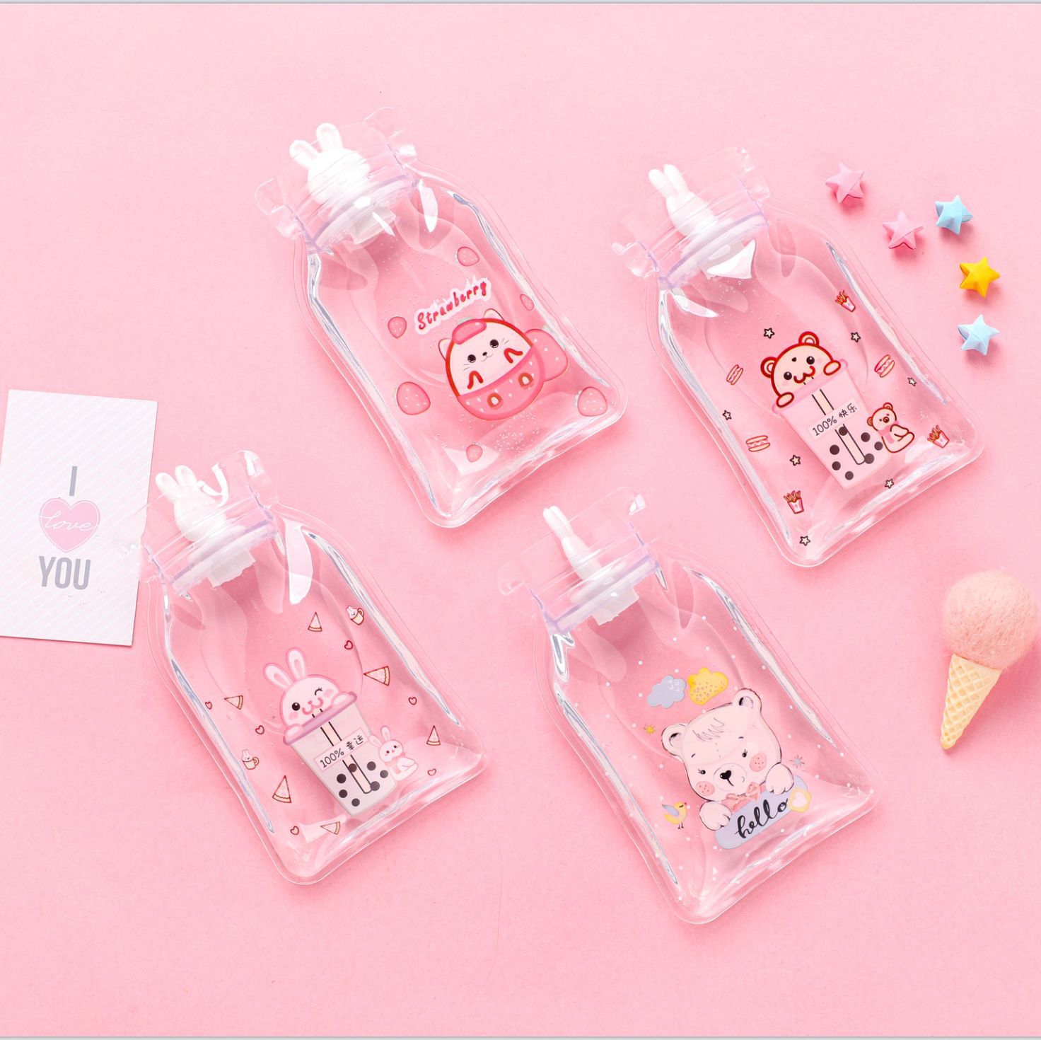 Hongniu in stock supply mini hot water bag transparent hot water bag cartoon water bag student water bag hand warmer
