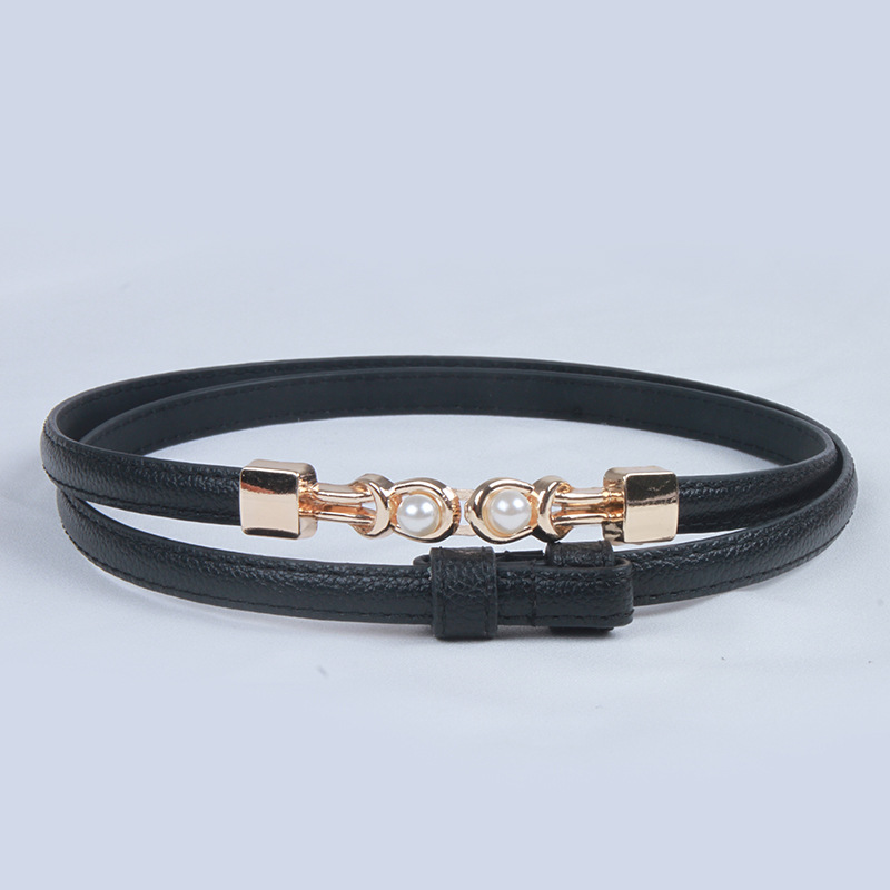 Black Belt Women's fine decoration with skirt waist all-match pearl buckle women's suit sweater small Belt Women's