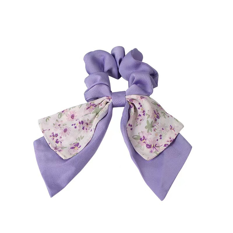 Spring and Summer small fresh double-layer floral ribbon large intestine hair ring student adult horsetail does not hurt the hair fat intestinal ring female