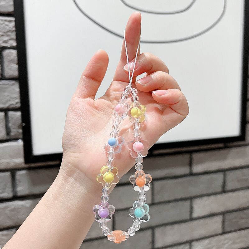 Factory in stock mobile phone lanyard wholesale small flower short bead lanyard wrist beaded phone case hanging hand