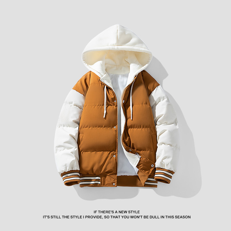 Cross-border Explosions Cotton-padded Jacket Men's Winter Youth Thickened Down Cotton-padded Jacket Hooded Fake Two-piece Fashionable Cotton-padded Jacket for Men