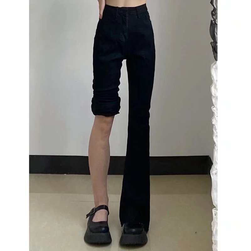 Micro-La Jeans Women's 2024 New Spring and Autumn High Waist Slimming Tight Little Black Horseshoe Flare Pants