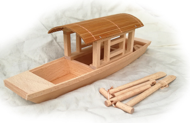 Hand-cranked boat with shed small wooden boat model with canopy wooden fluffy small fishing boat fishing boat decoration Wupeng Boat