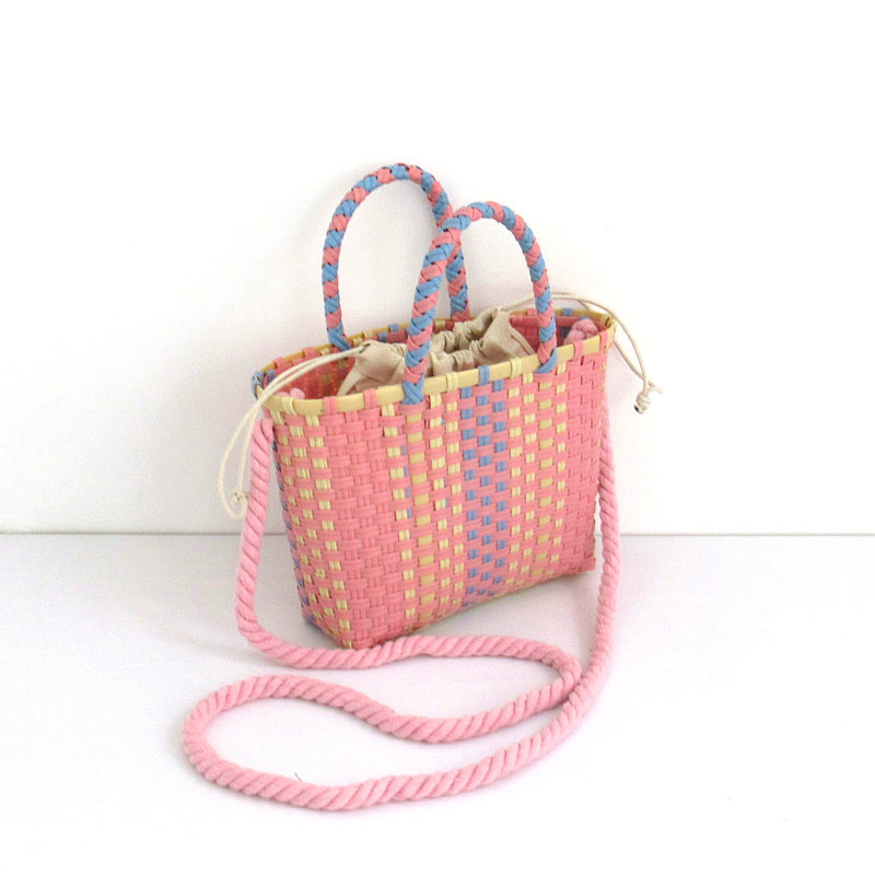 Plastic Thin Woven Bag Children's Coin Purse Small Backpack Small Basket Colorful Woven Basket Small Square Bag Children's Bag