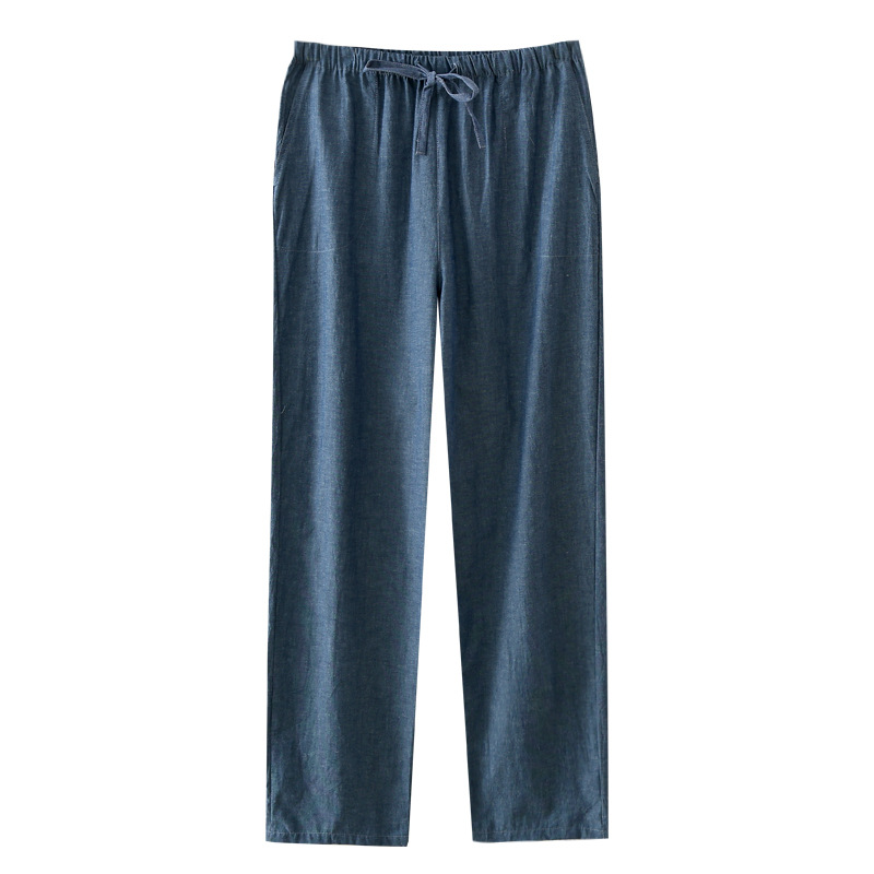 Pajama Pants Men's Thin Washed Cotton Non-Print Pants Simple Casual Spring and Summer Comfortable Home Pants Large Size Loose Outer Wear