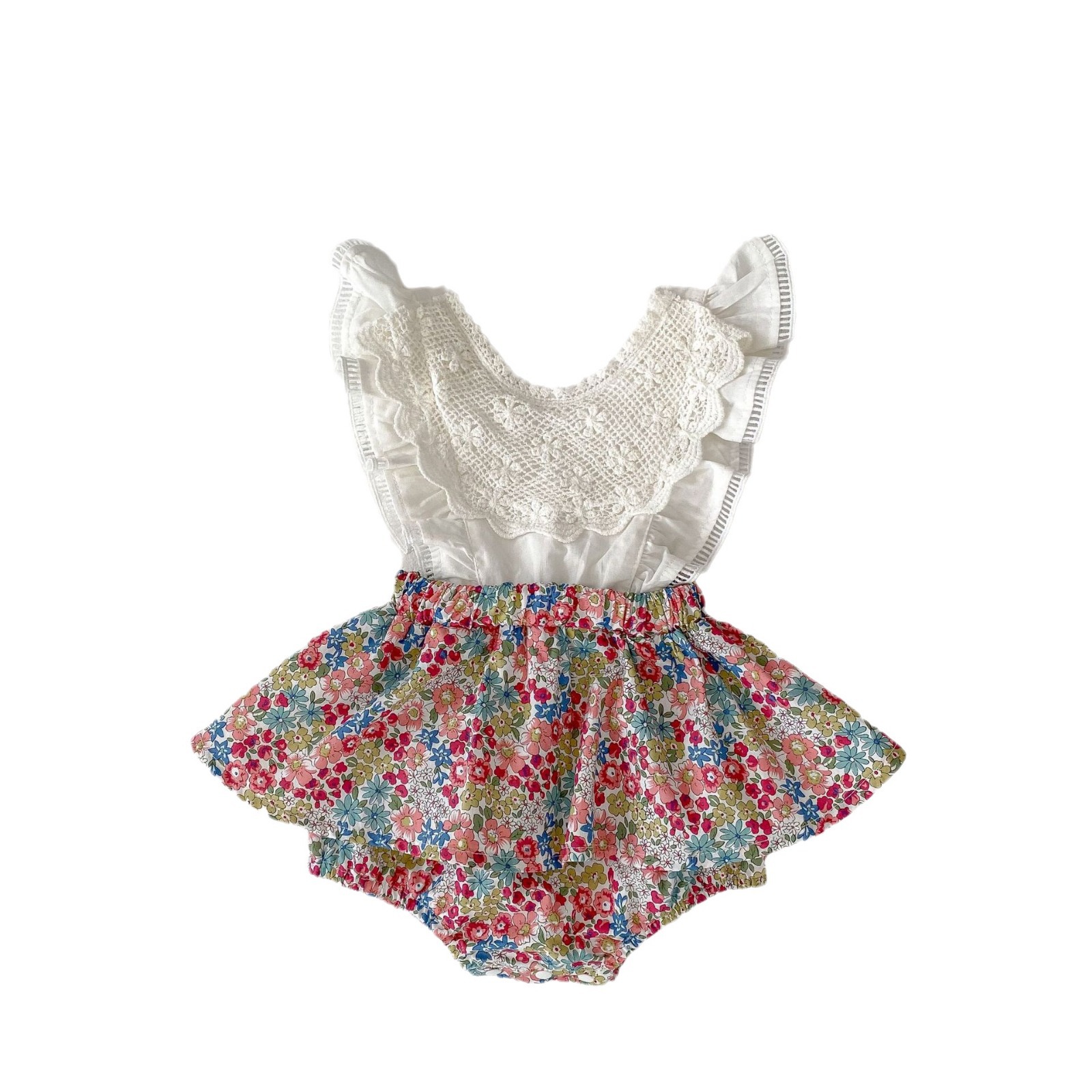 INS 2023 Summer baby girl baby flying sleeve strap fake two-piece bag fart romper jumpsuit romper
