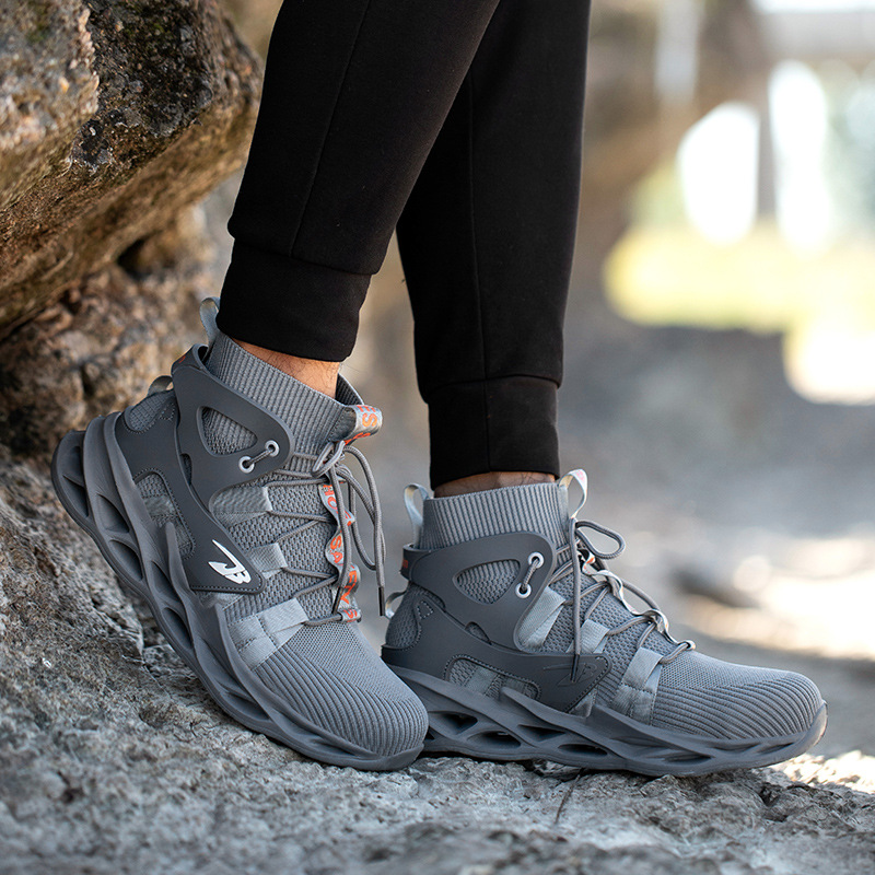 High-top labor protection shoes Four Seasons men's construction site work shoes steel toe cap anti-smashing anti-piercing safety shoes lightweight breathable