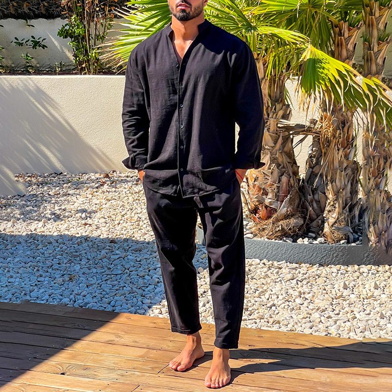 Cross-border European and American autumn and winter men's suit AliExpress Amazon hot sale new long-sleeved trousers two-piece set solid color fashion