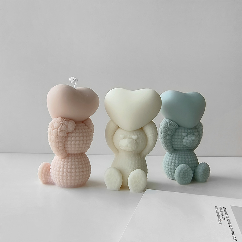嘉匯美愛熊香薫ろうそく金型DIY手作り石けん動物立体座立熊ろうそくシリコン金型|undefined