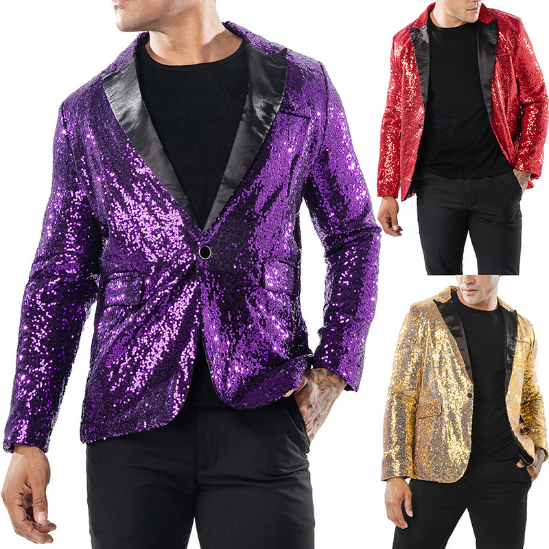 2023 European and American Performance Dress Gold Sequin Suit Korean Suit Nightclub Men's Host MC Studio Jacket Men