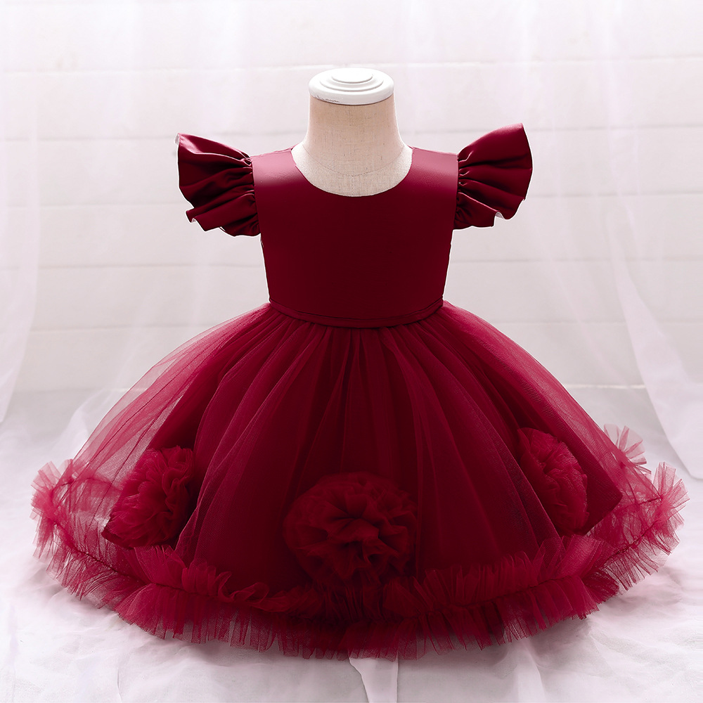 New Cross-border Children's Clothing, Sleeveless Solid Color Large Flower Mesh Princess Dress for Girls, Baby Dress, Formal Dress and Dress