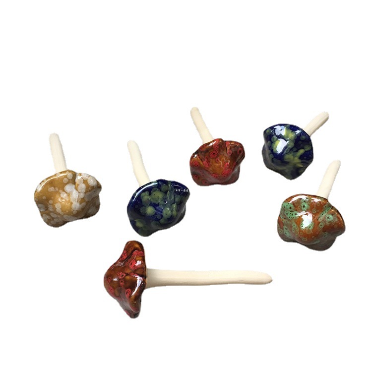 Ceramic Crafts Kiln Change Small Mushroom Flower Pot Decorations Garden Decorative Ceramic Glaze Mushroom 4 Pack