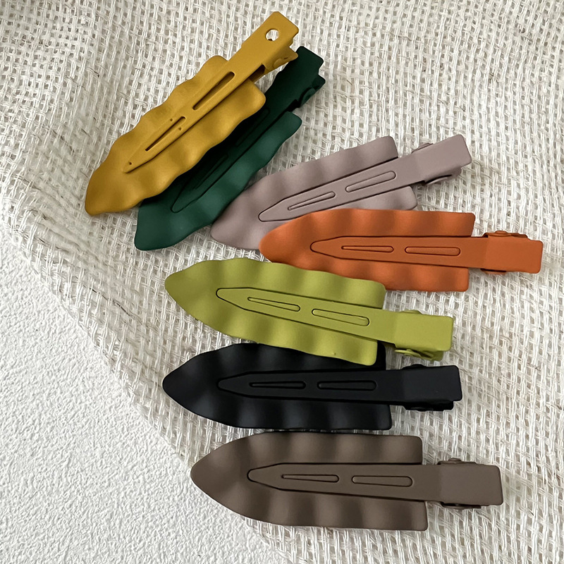 Colorful Seamless Hairpin Frosted Wave Metal Broken Hair Edge Clip Forehead Bangs Clip Wash Face Makeup Duckbill Hairpin_voghion.com