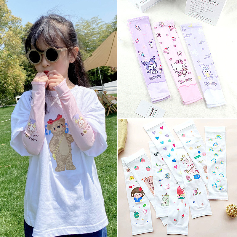 Children's ice sleeves boys and girls outdoor sun protection ice silk sleeves cartoon printing mosquito repellent UV protection sleeve wholesale