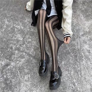 Black Ins Vertical Stripe Silk Stockings Watermelon Internet Popular Spring and Autumn Sexy Black Silk Ultra-thin Anti-hook Silk Base Socks