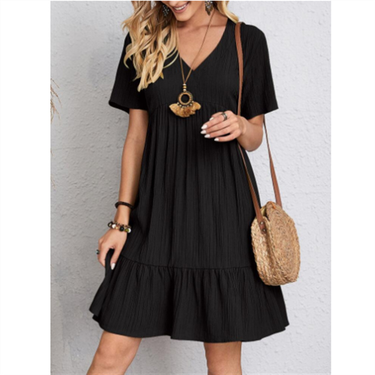 2023 European and American women's clothing Amazon popular summer loose casual short sleeve elegant dress 7 colors 6 size in stock