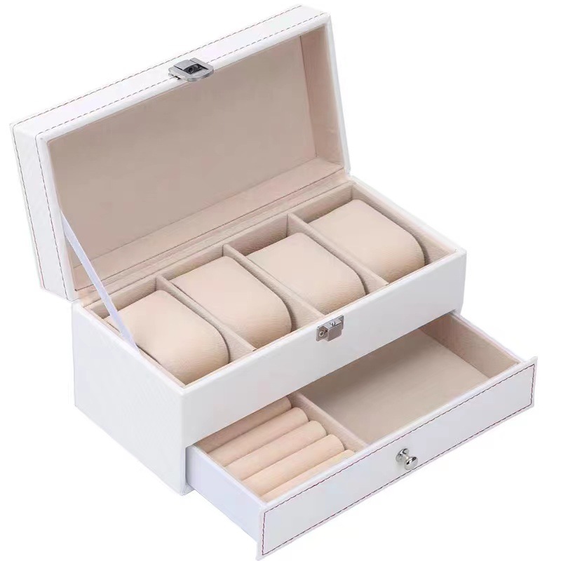 Cross-border hot carbon fiber double-layer watch box jewelry watch Storage Box 4 double-layer watch box wholesale
