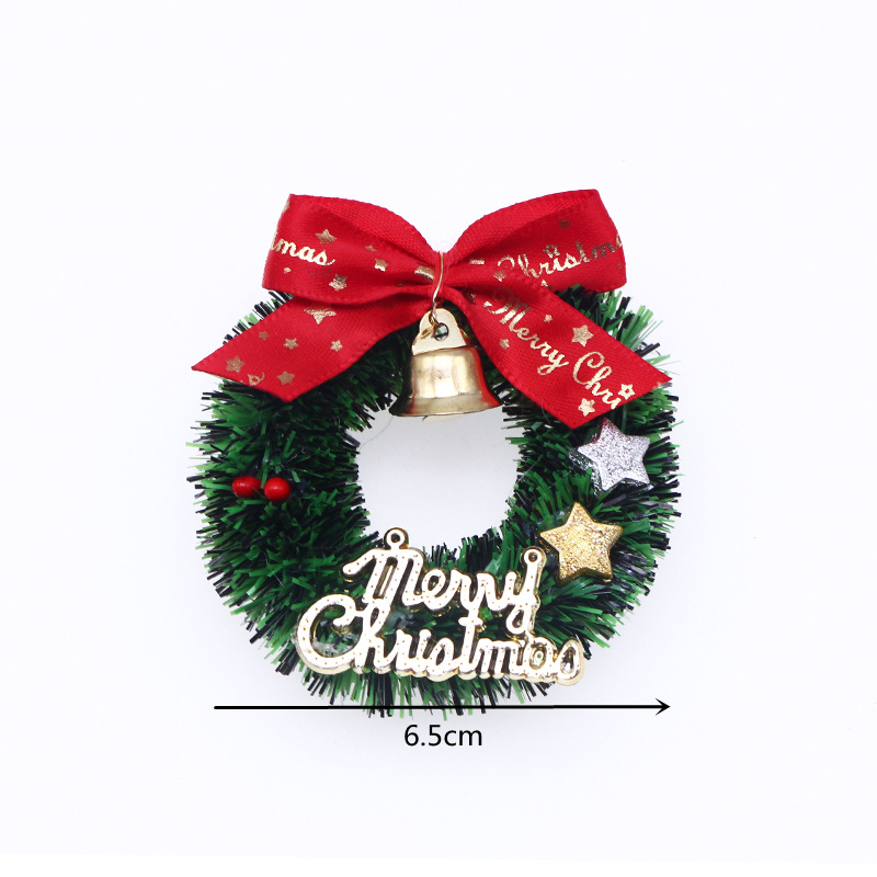 Merry chrismas five-pointed star mini Christmas wreath with bell bow rattan circle miniature scene