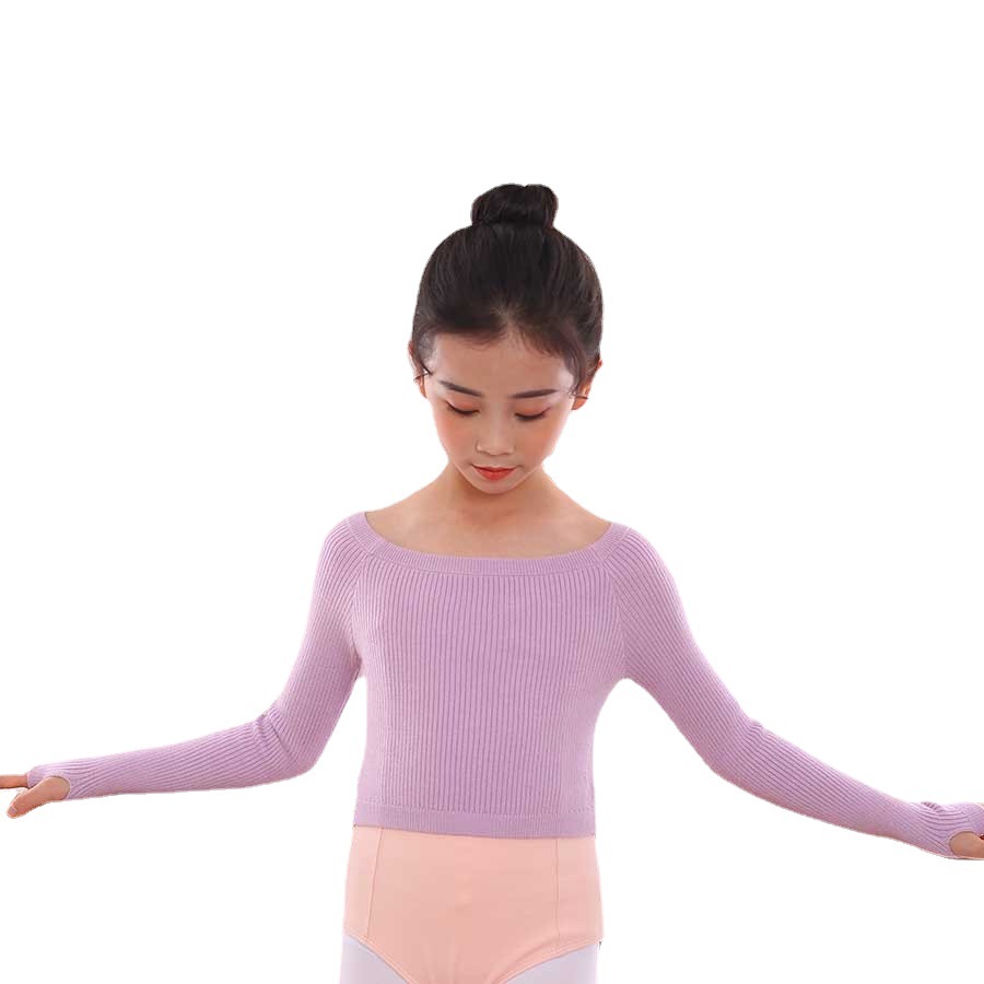 Children's Dance Sweater Women's Autumn and Winter Knitted Cross-Collar Practice Clothes Long-Sleeved Jacket Girls' Dance Pullover Small Shawl