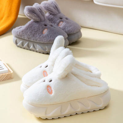 Rabbit winter thick-soled cotton slippers women's cute fashion high-heeled fluffy shoes warm slippers women's home indoor slippers