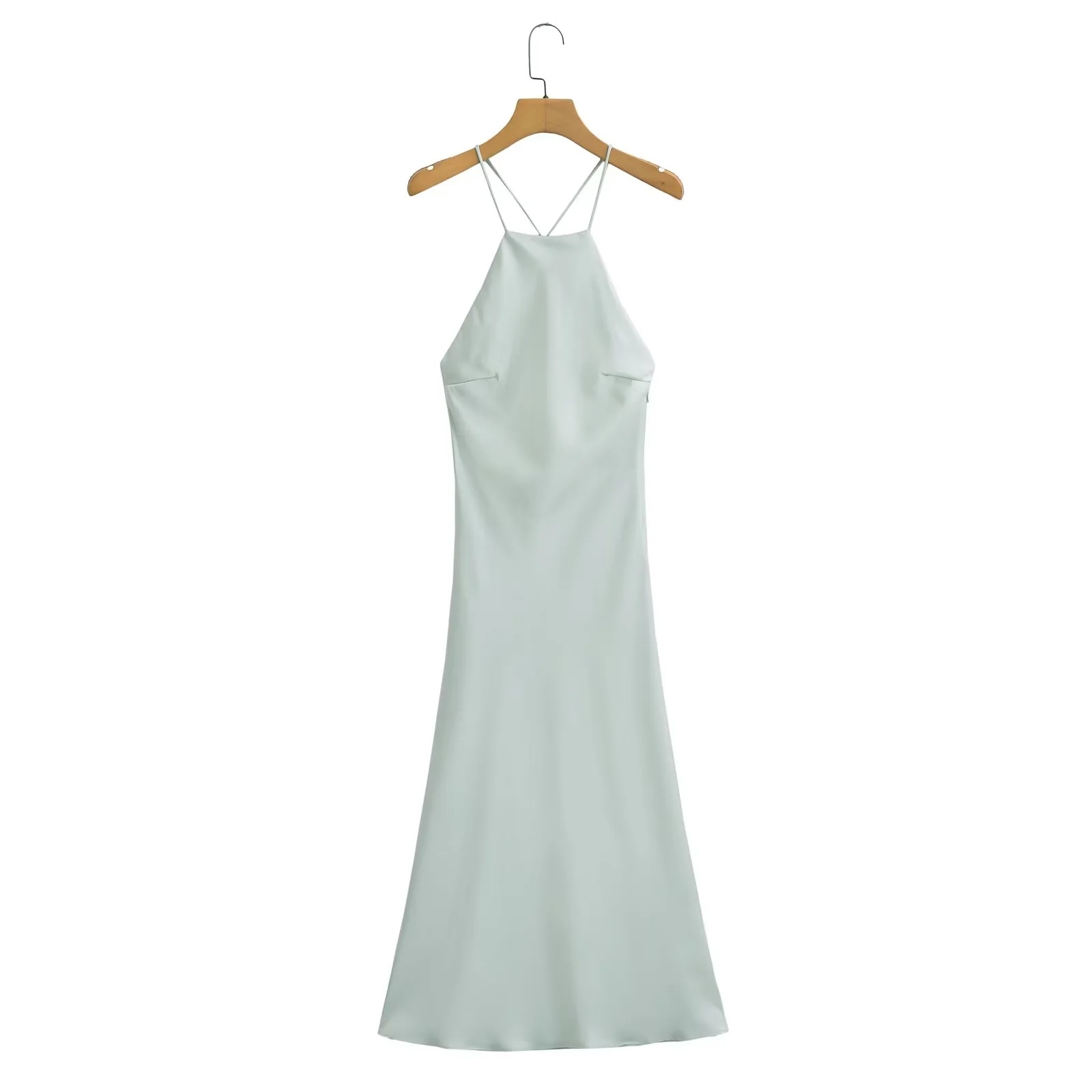 2025 European and American style summer women's new suspenders silk satin texture dress 9588