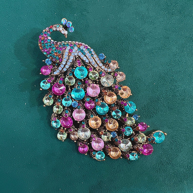 Vintage Crystal Peacock large brooch hundred birds facing Phoenix women's coat accessories coat Phoenix pin animal suit accessories