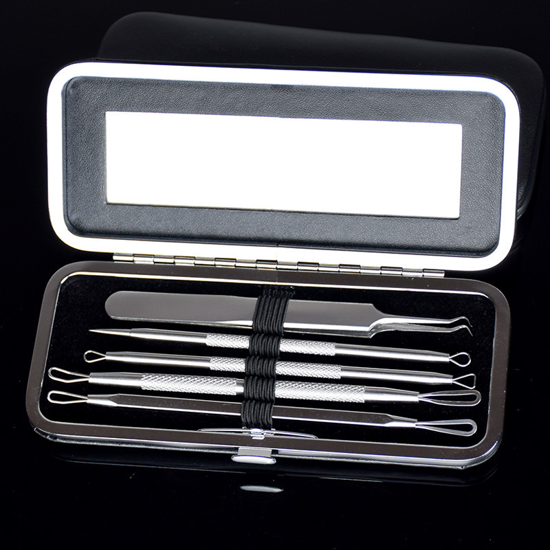 Factory direct stainless steel acne needle suit double acne needle blackhead cell clip beauty tool 5-piece set
