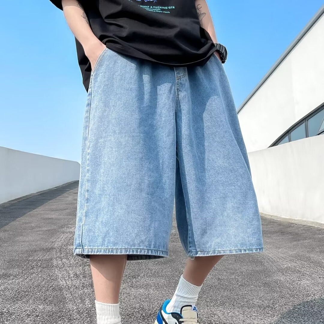Denim Shorts Men's Casual Summer Thin Cropped Pants All-match Fashionable Loose Internet Popular Brand Student