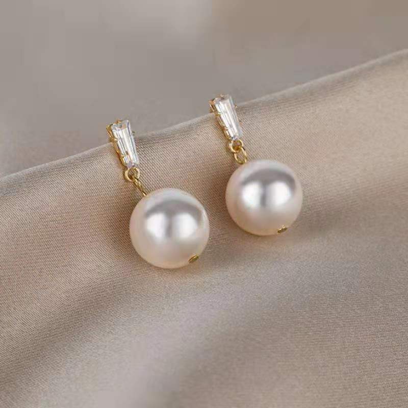 S925 Silver Needle Light Luxury Zircon Pearl Earrings Elegant All-match Fashion Earrings Light Luxury High-end Earrings Earrings