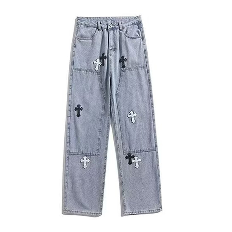 Jeans men's Hong Kong style ins Tide brand wide leg casual pants men's pendant sense straight pants men's pants spot wholesale