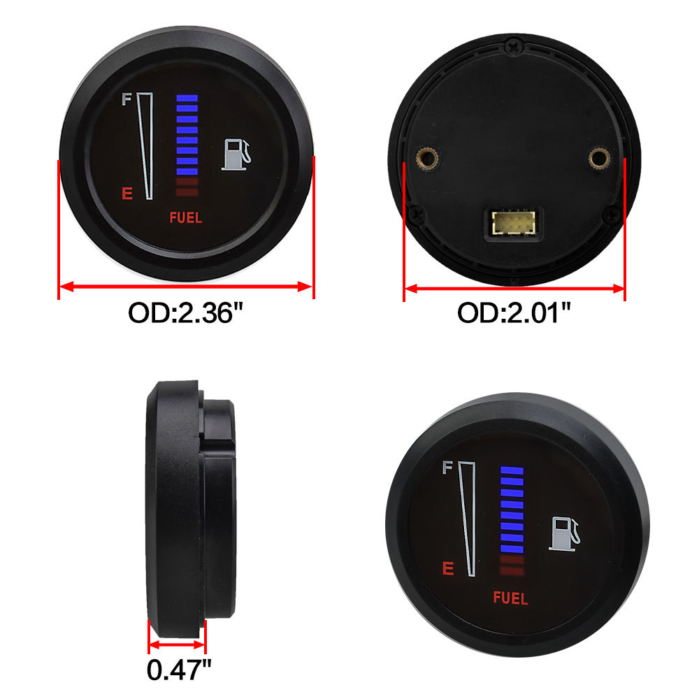 Cross-border modified 12V car and motorcycle modified LED straight bar display fuel gauge 2 inch blue light fuel gauge