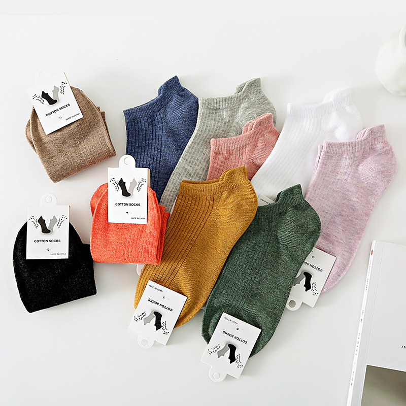 Tie ear imitation two-pin women's socks solid color cotton vertical foot protection women's short socks boat Socks invisible student women's socks wholesale