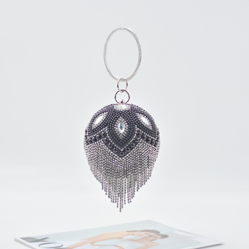 in stock cross-border party flash diamond round pearl handbag female socialite nightclub disco bright diamond portable evening bag